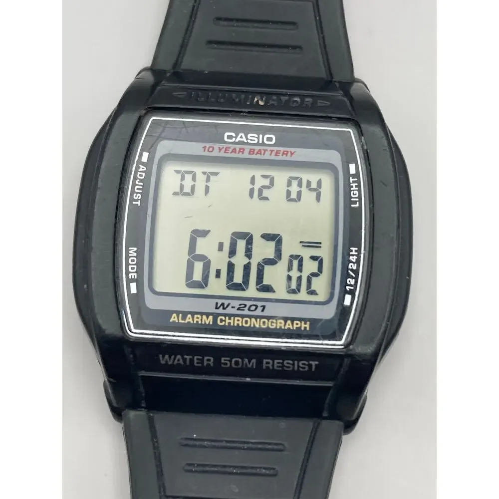 Casio Illuminator W-201 Men's Multifunction Watch 36mm - New Battery Alarm WR